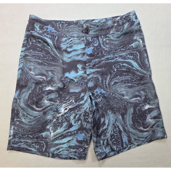 Huk Other - Huk Hybrid Shorts Men 32 LIMITED USE Performance Fishing Pockets Blue Water Camo
